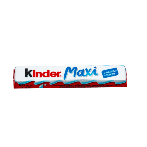 Насолоджуйся м'яким смаком Kinder Chocolate Maxi з молочною начинкою, 21 г!