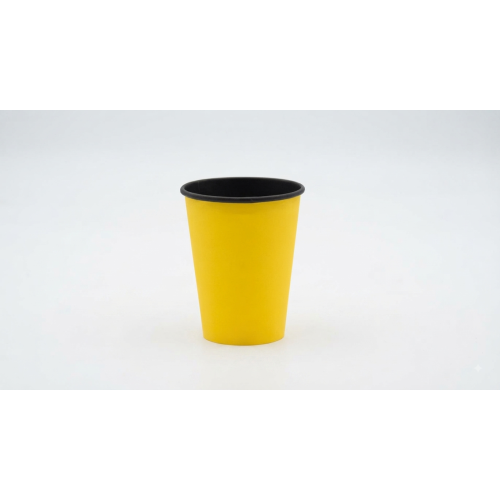 Стакан бумажный однослойный BringMe YELLOW 340 мл. Крышка ST80