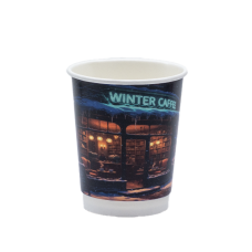 Стакан бумажный двухслойный CHRISTMAS CAFE 270мл. Крышка ST79