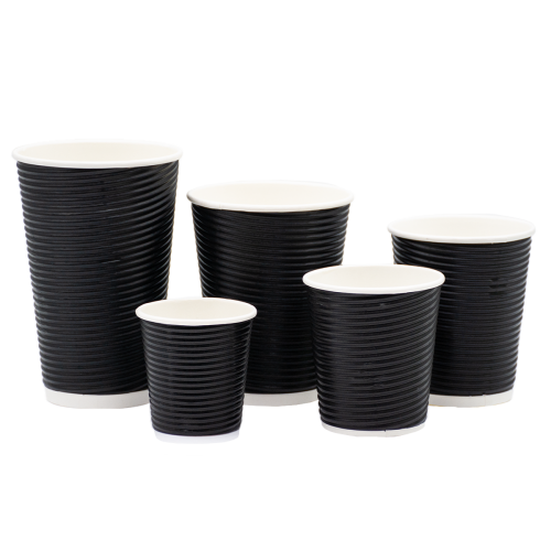 Стакан бумажный черный гофрированный 400мл (25/500). Крышка ST90 Стакан бумажный черный гофрированный 400мл (25/500). Крышка ST90