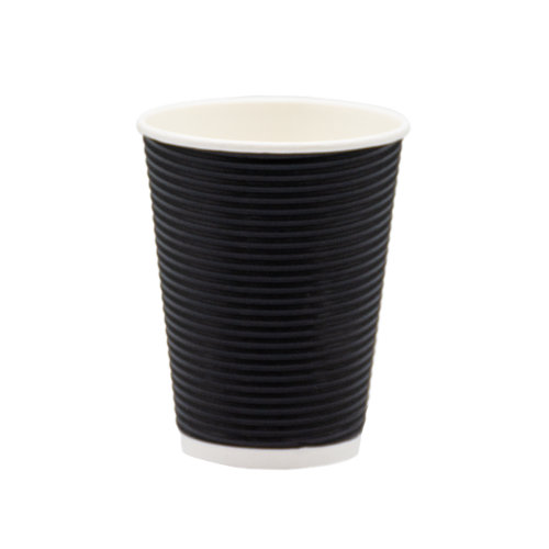 Стакан бумажный черный гофрированный 400мл (25/500). Крышка ST90 Стакан бумажный черный гофрированный 400мл (25/500). Крышка ST90