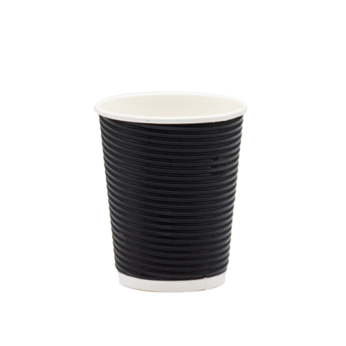 Стакан бумажный черный гофрированный 270мл (25/500). Крышка ST79