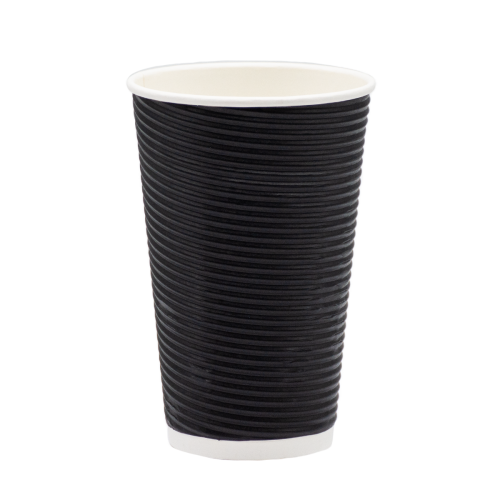 Стакан бумажный черный гофрированный 500мл (25/500). Крышка ST90