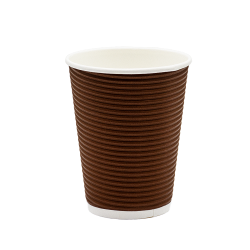 Стакан бумажный гофрированный шоколад 400 мл (25/500). Крышка ST90