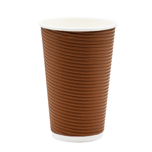 Стакан бумажный гофрированный шоколад 500 мл (25/500). Крышка ST90