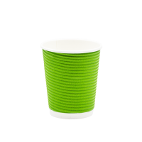 Стакан бумажный зеленый гофрированный 270мл (25/500). Крышка ST79
