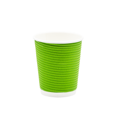 Стакан бумажный зеленый гофрированный 270мл (25/500). Крышка ST79
