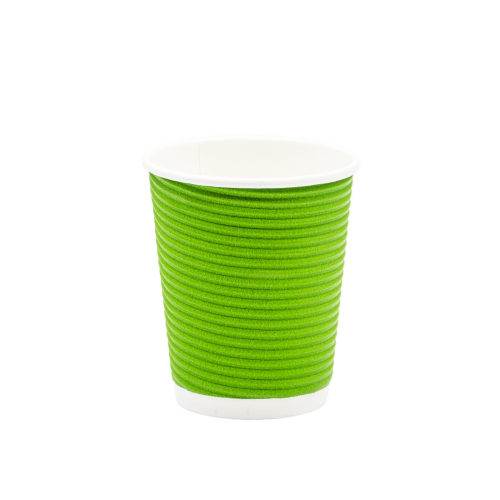 Стакан бумажный зеленый гофрированный 270мл (25/500). Крышка ST79
