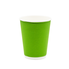 Стакан бумажный зеленый гофрированный 400мл (25/500). Крышка ST90
