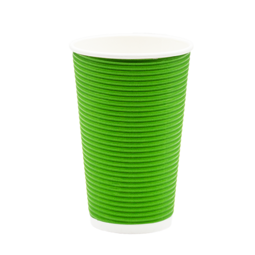 Стакан бумажный зеленый гофрированный 500мл (25/500). Крышка ST90