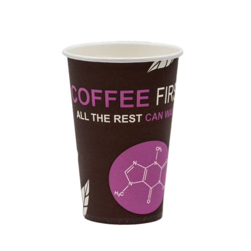 Стакан паперовий одношаровий Coffee First 340мл. Кришка ST80