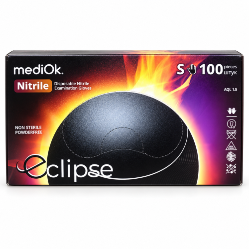 Перчатки нитриловые, без пудры, ECLIPSE Black S, прочные