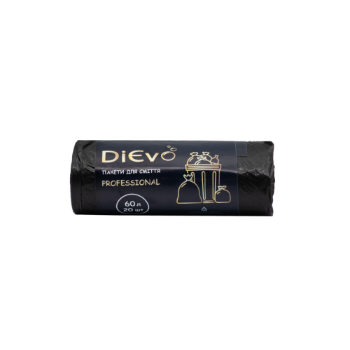 Пакеты для мусора DiEvo 60л/20шт, прочные, черные (25шт/ящ)