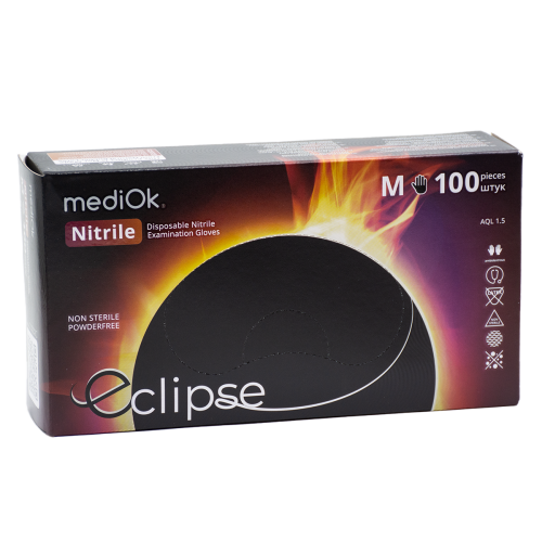 Перчатки нитриловые, без пудры, Black, M, серия Eclipse, Плотные