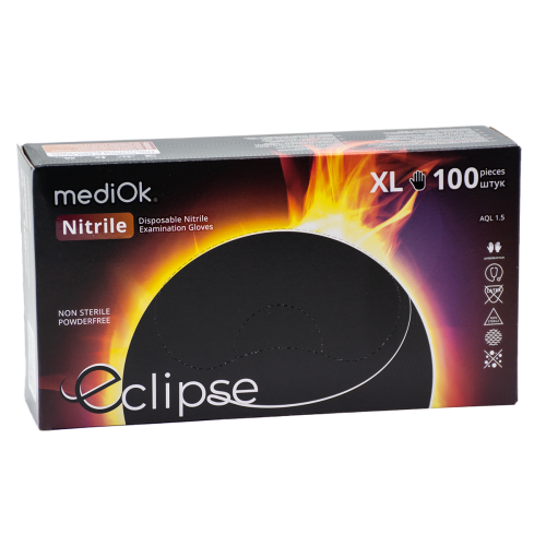 Перчатки нитриловые, без пудры, Black, XL, серия Eclipse, Плотные